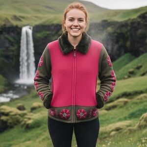 Telluride Vintage Floral Embroidered Knit Cottagecore Nordic Cardigan Sweater